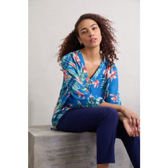 Jones New York Women's Blue Lagoon Multi Printed Chiffon Tunic Top Size XS NWT - Picture 5 of 15